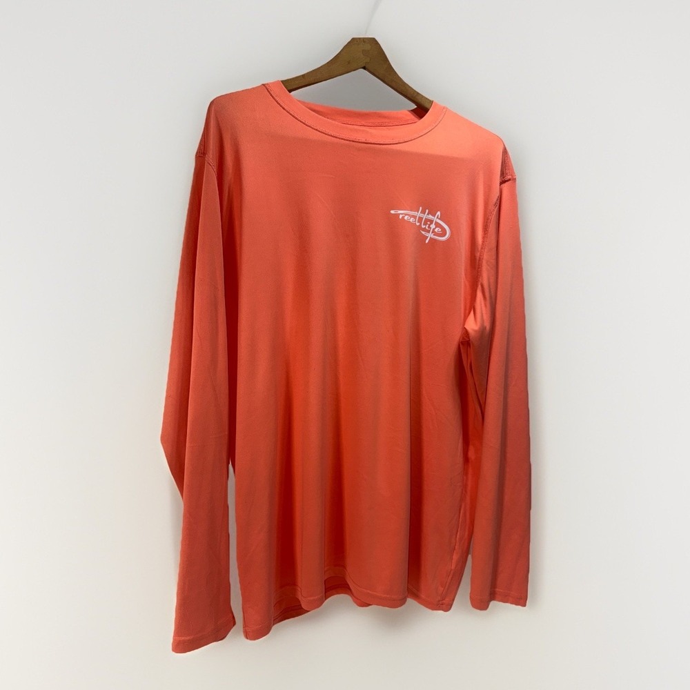 Reel Life Fishing Shirt Mens XL Salmon Pink Long Sleeve Rash Guard Water Stretch